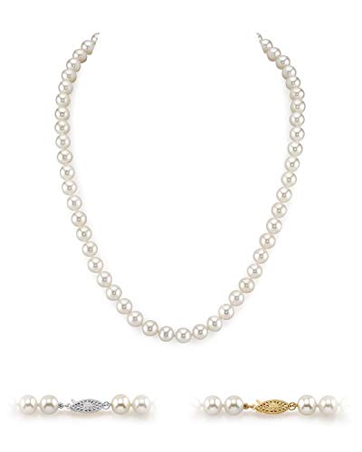 AAA+ Quality White Freshwater Pearl Necklace with 14K Gold Clasp