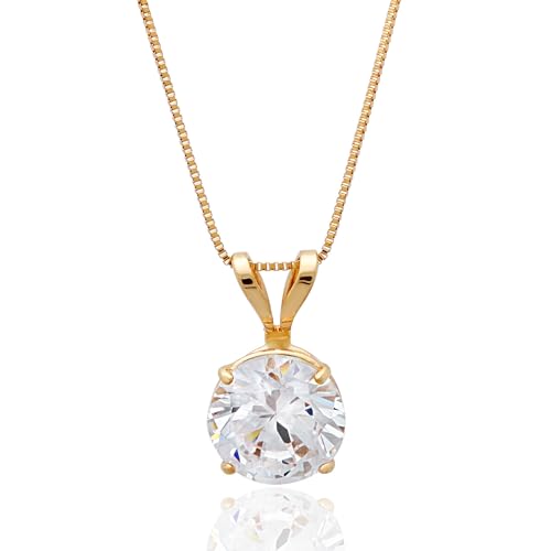 14k Yellow Gold Solitaire Cubic Zirconia Pendant Necklace