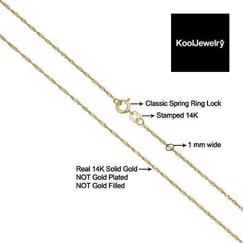 14k Gold Singapore Chain Necklace, 1mm, 24 inch