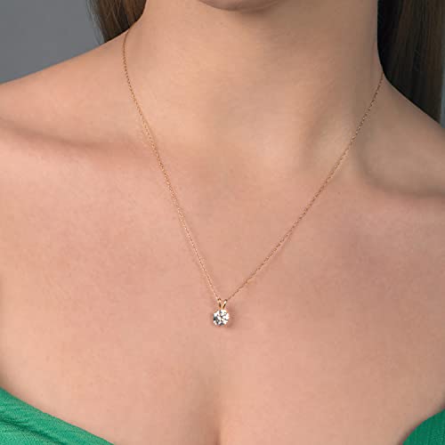 Yellow Gold 6.5mm Cubic Zirconia Pendant Necklace
