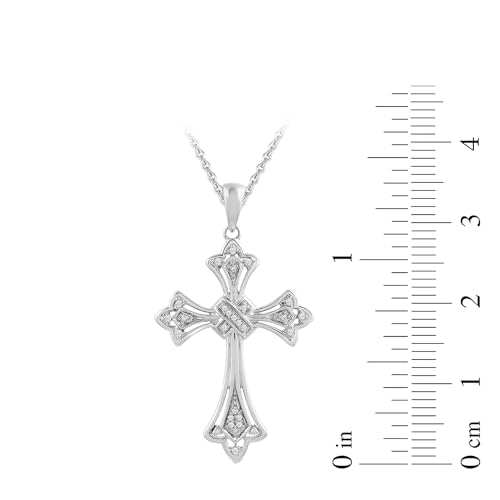 Women's Silver Cross Pendant Necklace with Diamond Accent