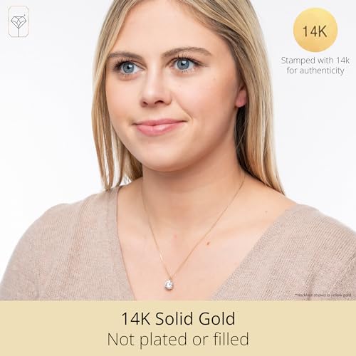 14k Yellow Gold Round CZ Pendant Necklace for Women