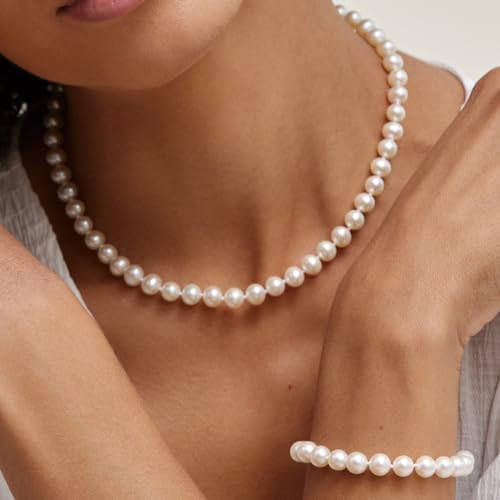 AAA+ Quality White Freshwater Pearl Necklace with 14K Gold Clasp