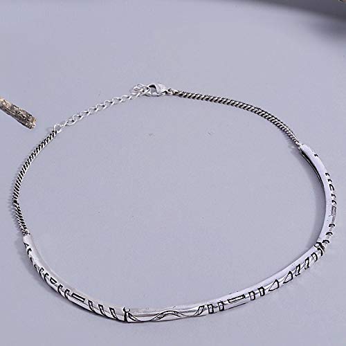 Aztec Bar Tribal Inspired Brass Choker Necklace Silver