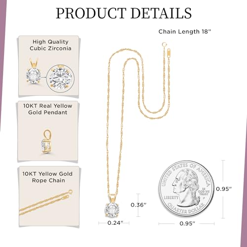 Yellow Gold 6.5mm Cubic Zirconia Pendant Necklace