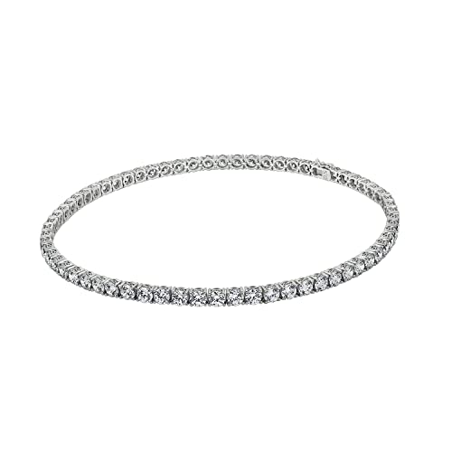 Platinum Plated Sterling Silver Tennis Necklace with Cubic Zirconia