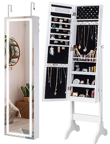 YOKUKINA LED Mirror Jewelry Cabinet - White