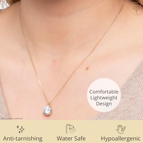 14k Yellow Gold Round CZ Pendant Necklace for Women