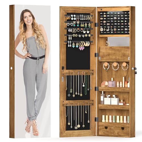 SRIWATANA Jewelry Cabinet with Full-Length Mirror, Lockable