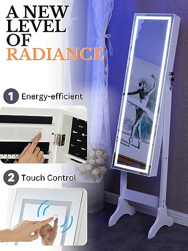 YOKUKINA LED Mirror Jewelry Cabinet - White