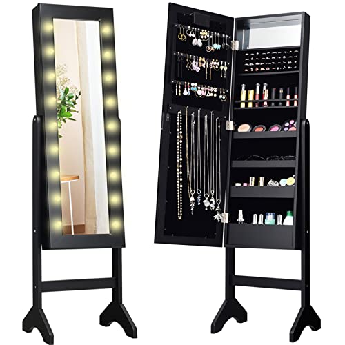 Giantex Standing Jewelry Armoire with LED Lights (Black)