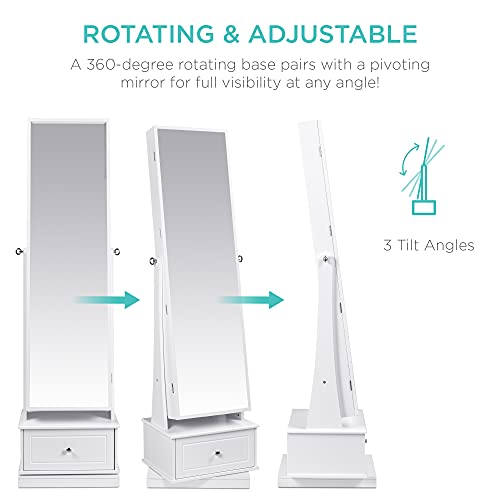 Full Length Swivel Mirrored Jewelry Armoire Organizer White