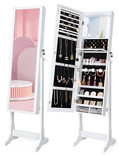 Touch Screen LED Jewelry Organizer Mirror Cabinet, White