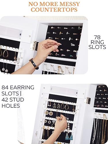 YOKUKINA LED Mirror Jewelry Cabinet - White