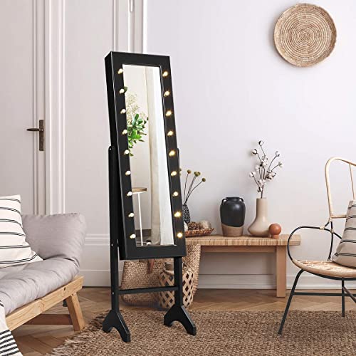 Giantex Standing Jewelry Armoire with LED Lights (Black)