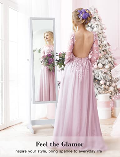 Touch Screen LED Jewelry Organizer Mirror Cabinet, White