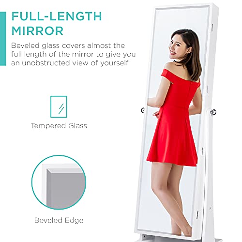 Full Length Swivel Mirrored Jewelry Armoire Organizer White