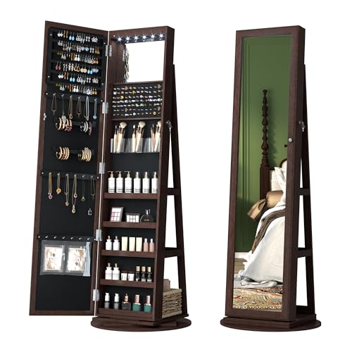 Full-Length Mirror Swivel Jewelry Cabinet Armoire - Dark Brown