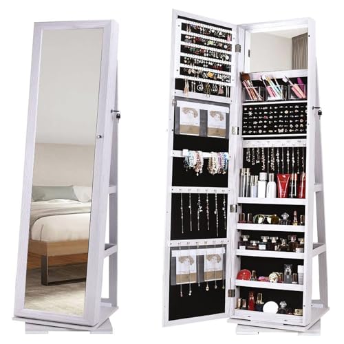 SDHYL Rotating Jewelry Cabinet with Mirror and Lock