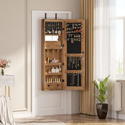 SRIWATANA Jewelry Cabinet with Full-Length Mirror, Lockable