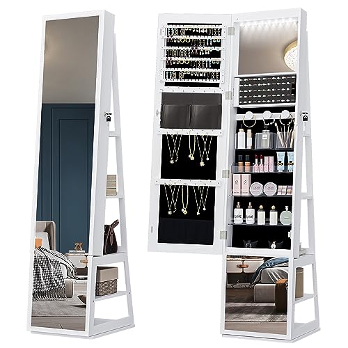 Hzuaneri White Jewelry Cabinet Armoire with Rotating Base