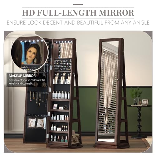 Full-Length Mirror Swivel Jewelry Cabinet Armoire - Dark Brown