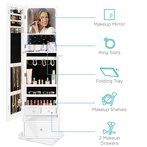 Full Length Swivel Mirrored Jewelry Armoire Organizer White