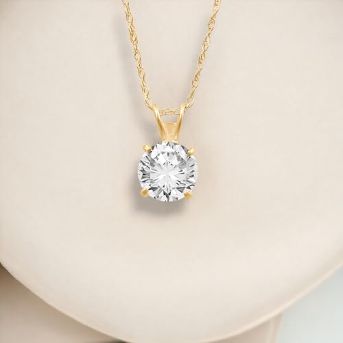 Yellow Gold 6.5mm Cubic Zirconia Pendant Necklace