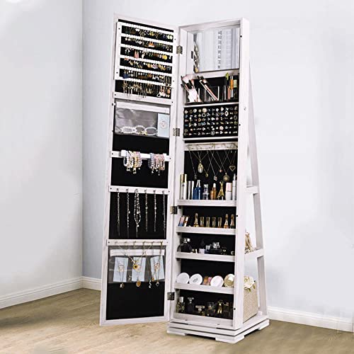 SDHYL Rotating Jewelry Cabinet with Mirror and Lock