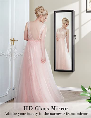 LED Mirror Jewelry Armoire, Wall Mounted Organizer, Black