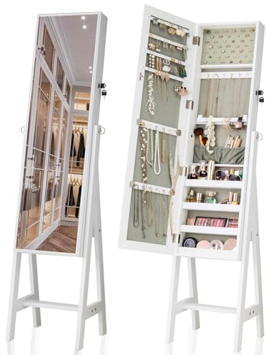 LUXFURNI White Jewelry Armoire/Cabinet with Full-Length Mirror