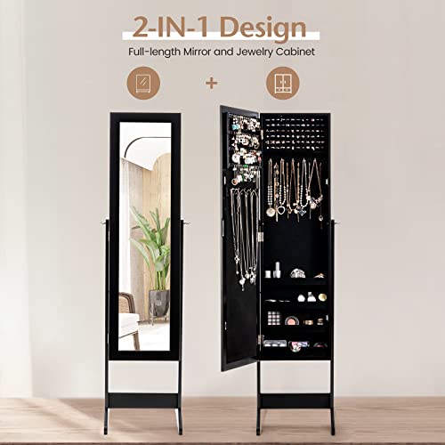 COSTWAY Standing Jewelry Armoire Cabinet with Mirror, Black