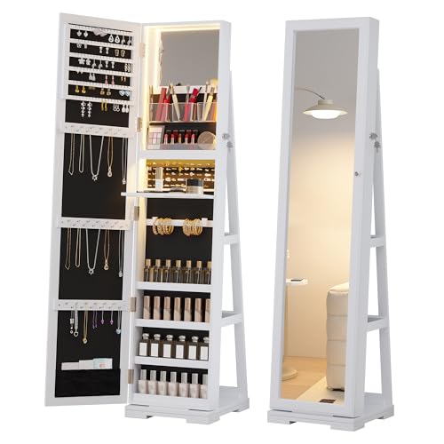 jajov Lockable LED Jewelry Armoire with 3 Color Lights