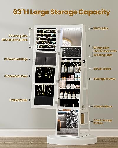 Hzuaneri White Jewelry Cabinet Armoire with Rotating Base