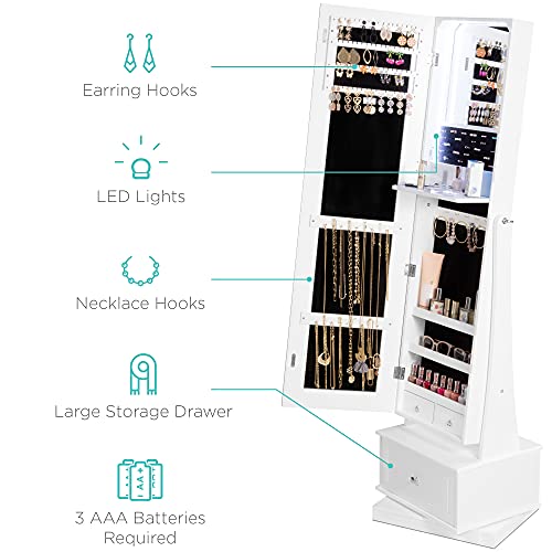 Full Length Swivel Mirrored Jewelry Armoire Organizer White