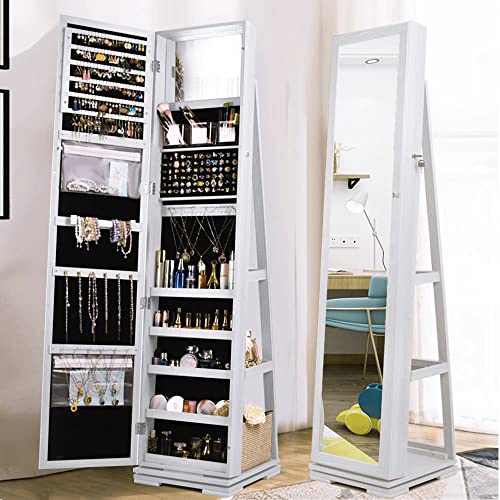 SDHYL Rotating Jewelry Cabinet with Mirror and Lock