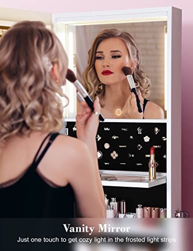 Touch Screen LED Jewelry Organizer Mirror Cabinet, White