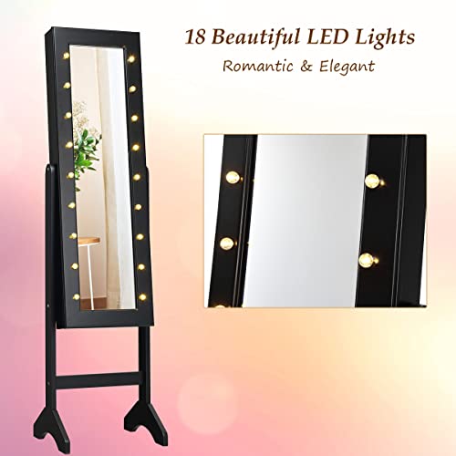 Giantex Standing Jewelry Armoire with LED Lights (Black)