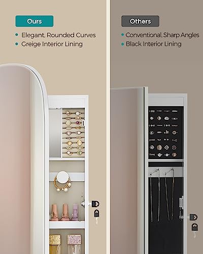 LED Jewelry Cabinet Wall/Door Mounted Organizer, Lockable Mirror