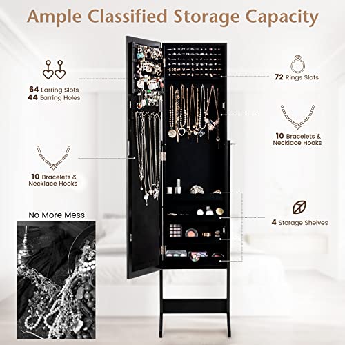 COSTWAY Standing Jewelry Armoire Cabinet with Mirror, Black