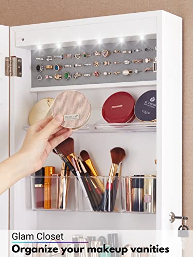 YOKUKINA LED Mirror Jewelry Armoire with Lockable Storage