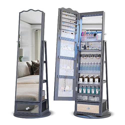 360° Rotating LED Jewelry Armoire with Large Capacity