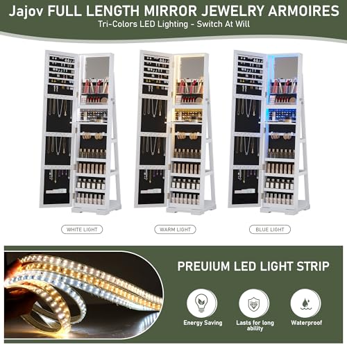 jajov Lockable LED Jewelry Armoire with 3 Color Lights