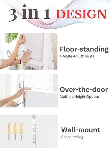 YOKUKINA LED Mirror Jewelry Cabinet - White