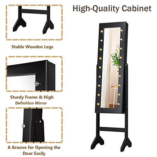 Giantex Standing Jewelry Armoire with LED Lights (Black)