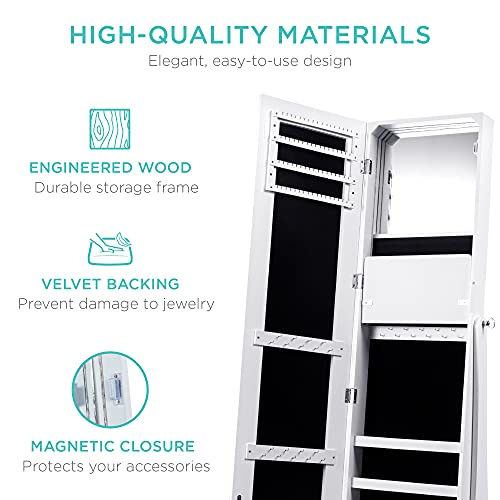 Full Length Swivel Mirrored Jewelry Armoire Organizer White