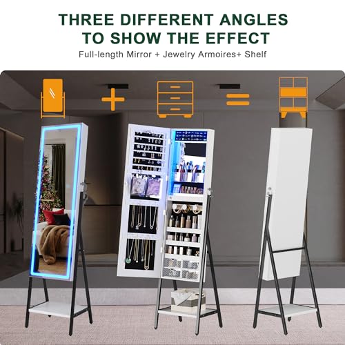 LED Mirror Jewelry Armoire Organizer with Lock, Adjustable Lights