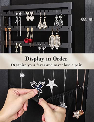 LED Mirror Jewelry Armoire, Wall Mounted Organizer, Black