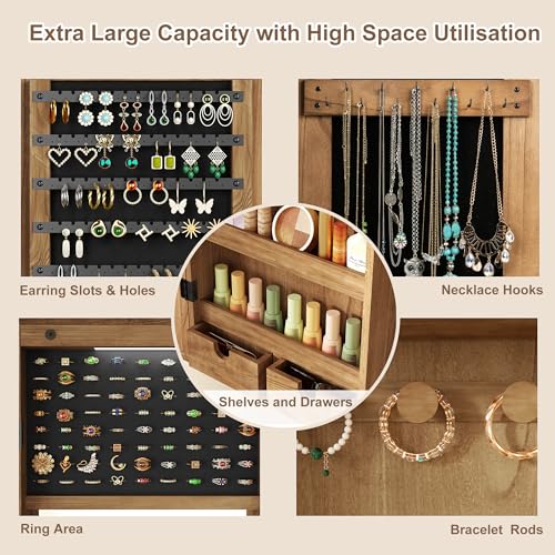 SRIWATANA Jewelry Cabinet with Full-Length Mirror, Lockable