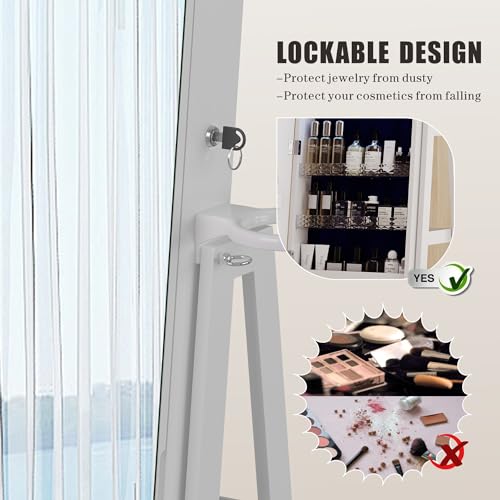 360° Swivel Standing Jewelry Cabinet with Lights - White